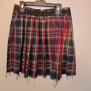Current Mood Red Plaid Tartan Mini Skirt